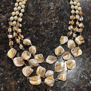 Womens Fashion Beige Mother of Pearl 3 Strand Necklace with Lobster Clasp